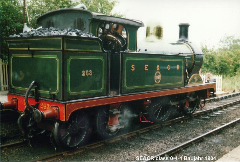 Nahverkehrslok der SE&CR South East & Chatham Railway class 0-4-4 Baujahr 1904. Betriebsfhig eingestellt bei der Blue Bell Railway in Sheffield Park.
