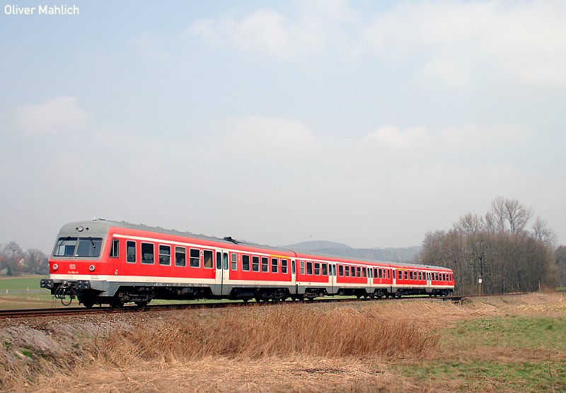 Nebenbahn: 614 003/004 am 14. Mrz 2007 zwischen Hedersdorf und Endbahnhof Simmelsdorf-Httenbach.