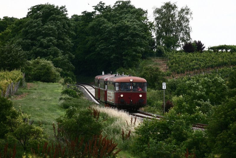 Nebenbahnromantik an der Weinstrae: 798 818 + 998 746 + 798 622 sind als Sonderzug Richtung Freinsheim unterwegs und konnten rund einen Kilometer vor Herxheim am Berg fotografisch festgehalten werden. 
