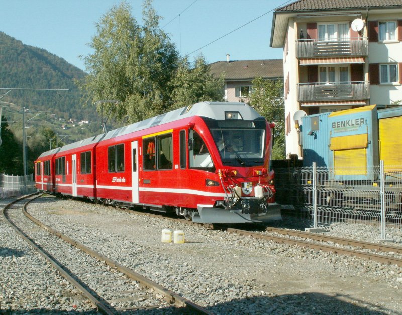 Neuester 3 teil.RhB Zweistrom-Triebzug ABe 8/12  Allegra  3501 beim Testbetrieb in Landquart.20.10.09