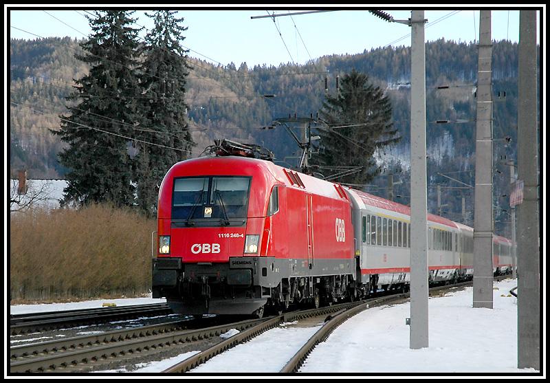 Nochmals 1116 248 - diesmal mit OEC 15558  Joseph Ressel  auf dem Weg zurck nach Wien bei der Durchfahrt in Peggau-Deutschfeistritz am 7.3.2006
