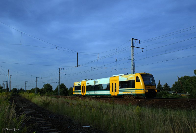 ODEG - Im Abendlicht durch die Wuhlheide
Von Berlin Lichtenberg als OE 36 nach Beeskow | Aufnahme entstand in der Abenddmmerung. 
15.08.2009
