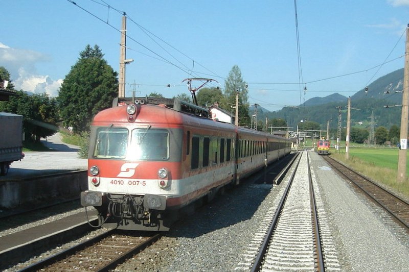 BB Triebwagen 4010 007-5 als IC 510  Fischer v. Erlach  von Graz nach Salzburg auf der Ennstalstrecke unterwegs. Der Zug befindet sich hier kurz vor Schladming. 27.08.08