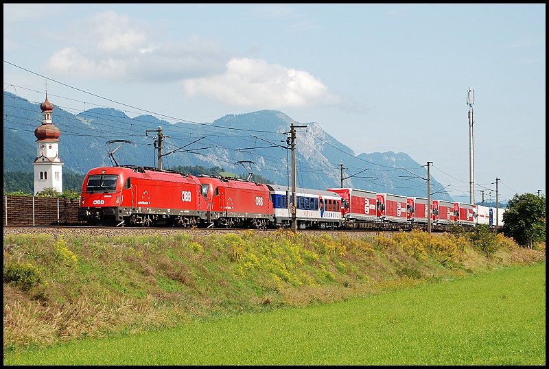 sterreichurlaub 2008 - BB: Zwei 1261er sind mit einer ROLA zum Brenner unterwegs. Aufgenommen am 04.September 2008 bei Radfeld.