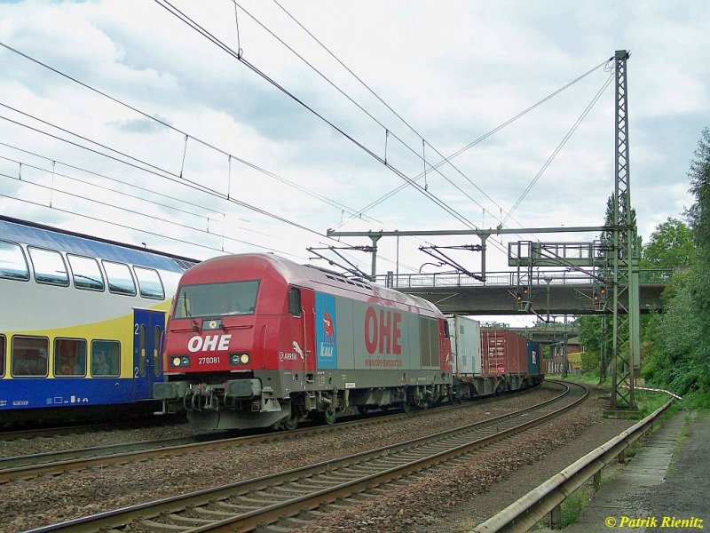 OHE 270081 am 27.08.2009 mit Containerzug in Hamburg-Harburg auf dem Weg nach Hamburg-Waltershof
