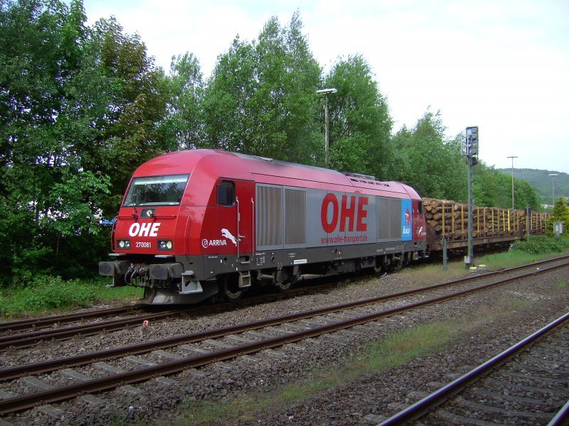 OHE 270081 rangiert am 28.05.08 einen Holzzug in den Bahnhof Arnsberg