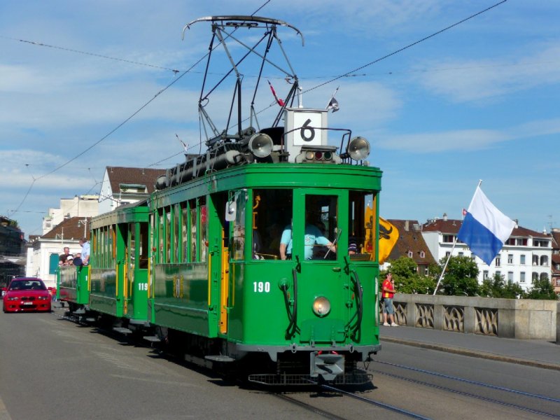 Oldtimer Strassenbahn Basel mit dem Be 2/2 190 und C 1193 und C 1045 unterwegs in Basel am 10.08.2008