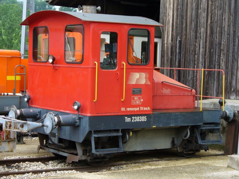 PBr = Le Pont - Brassus 1435 mm .. Tm 2/2 238 305  Abgestellt bei der Privatbahn OC im Bahnhof von Orbe am 10.06.2007