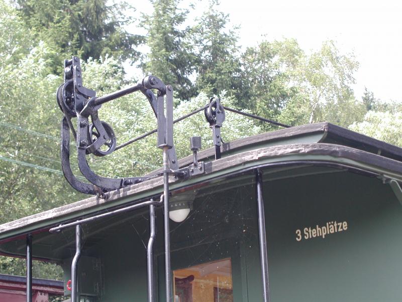 Pressnitztalbahn,Detail der Heberlein Seilzug Bremse am Oberlichtwagen 970-751,Bj.1900,12.08.04 Bhf.Schl�ssel