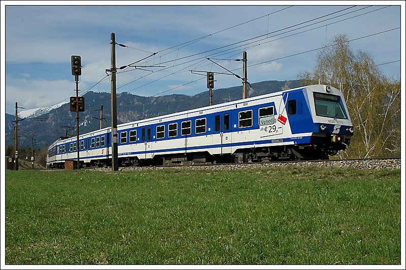 R 2971 am 10.4.2008 von Payerbach-Reichenau nach Mrzzuschlag auf der Semmering Nordrampe kurz vor Eichberg aufgenommen.