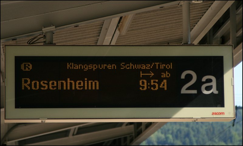 R 5110  KLANGSPUREN SCHWAZ/TIROL  von Telfs-Pfaffenhofen nach Rosenheim. Klangspuren Schwaz, ist ein jhrlich im September stattfindendes, mehrwchiges Festival fr zeitgenssische, avantgardistische Musik, das 1994 in Schwaz in Tirol gegrndet wurde, um der zeitgenssischen Musik in Tirol eine Plattform zu geben.