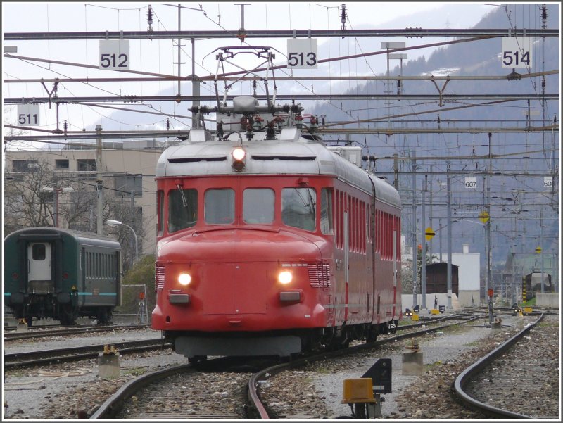 RAe 4/8  Churchillpfeil  in der Abstellanlage Chur. (09.04.2008)