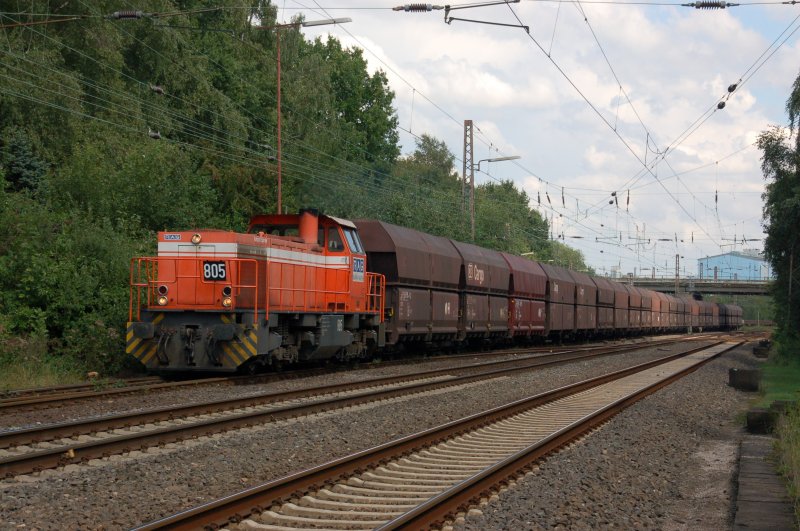 RAG RBH 805 (MaK G 1206   Ruhrpott Sprinter  ) mit Kohlewagenzug am 23.08.2007 in Datteln.