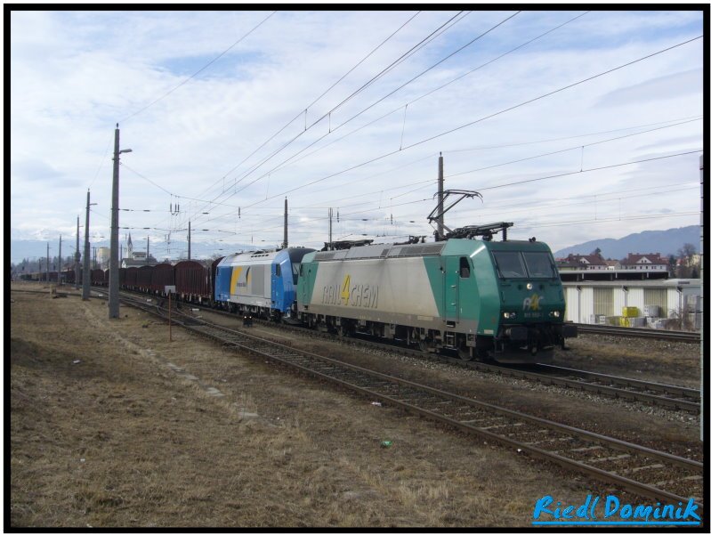 RAIL4CHEM 185 550 f�hrt gemeinsam mit der 2016 903 der LTE einen leeren Hozzug von Knittelfeld nach Passau. 22.02.2008 