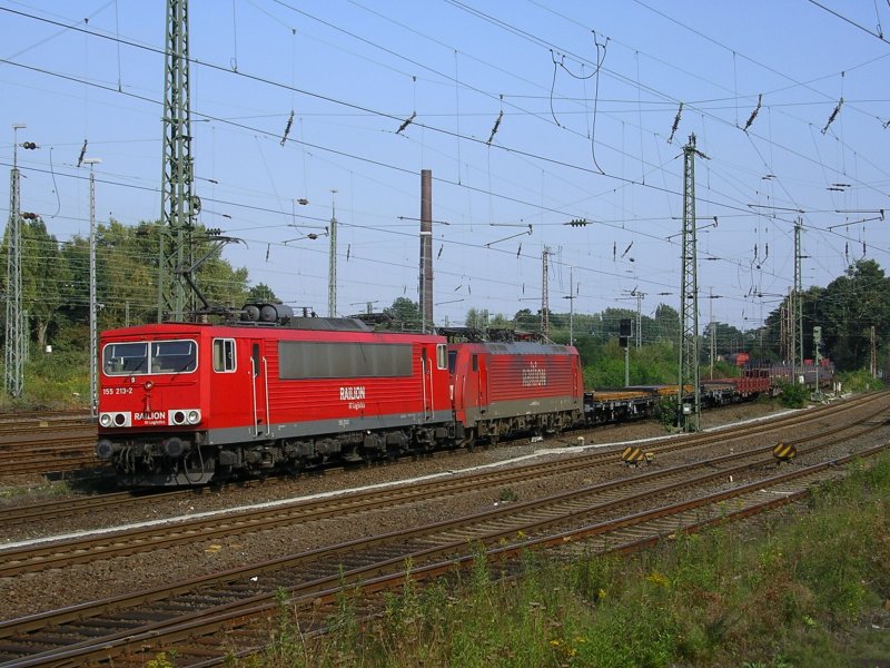 Railion 155 213-2,die Railion 189 067-2 im Schlepp,mit gemischten GZ in Richtung Bochum Nord.(18.09.2008)