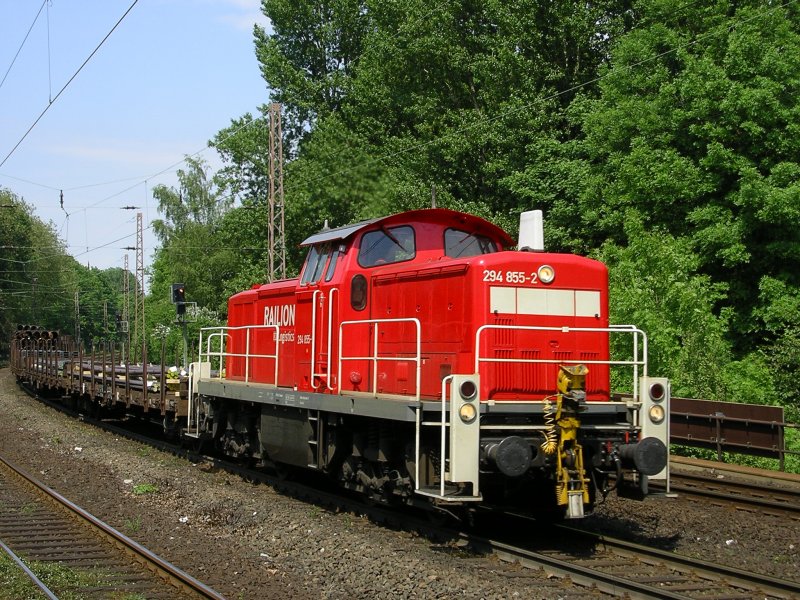 Railion 294 855-2 mit Stahlzug nach Bochum Langendreer.(13.05.2008)