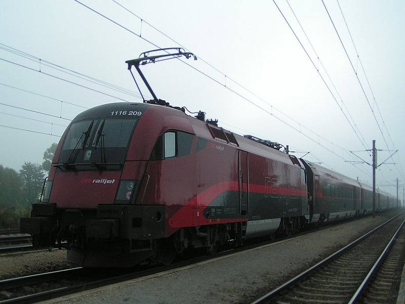  railjet in the fog ; 1116 209 ist mit RJ262 bei Redl-Zipf unterwegs;090916