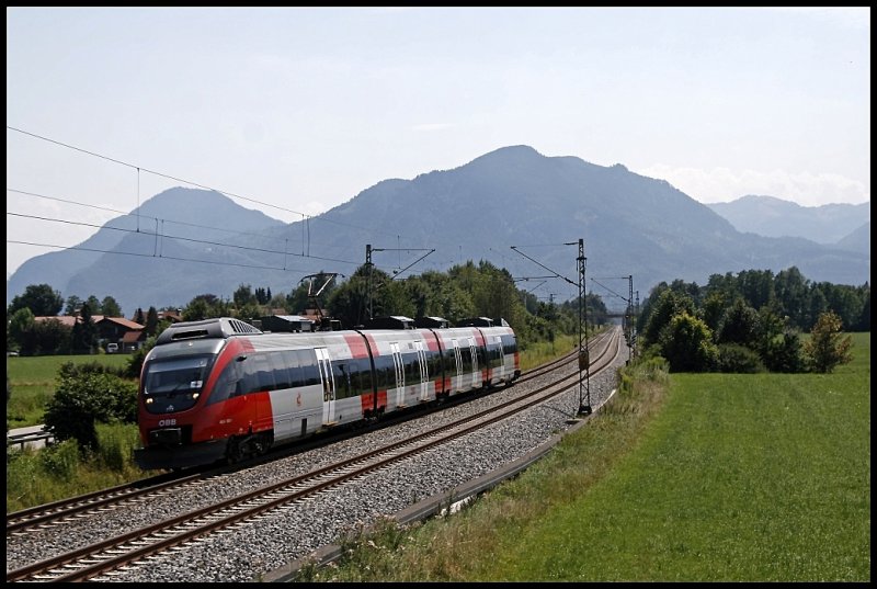 RB 5116 von Innsbruck Hbf nach Rosenheim unterwegs. Aufgenommen bei Pfrauendorf. (01.08.2009)
