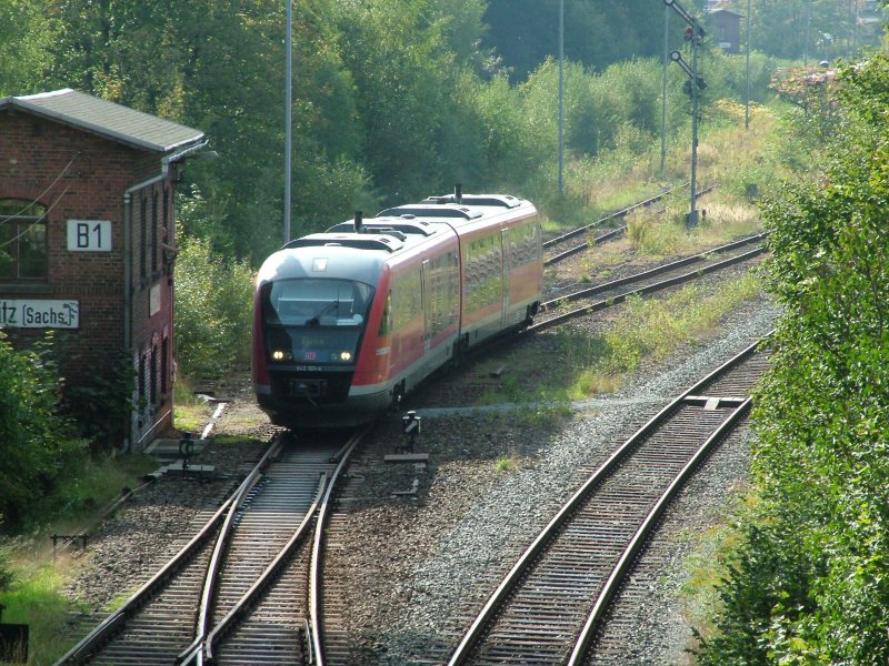 RB Bad Schandau - Pirna mit 642 161-4 in der Ausfahrt Sebnitz 26.09.2006