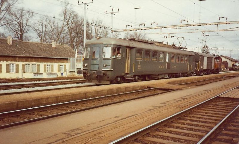 RBe 4/4 1444 im Februar.1983 in Frauenfeld.