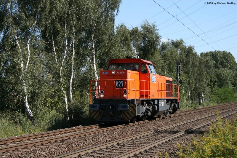 RBH 827 (VSFT 2000/1001023 G1206 1500 kW angemietet von ATC) kurz vor dem Gbf Gelsenkirchen Bismarck. 9.9.08