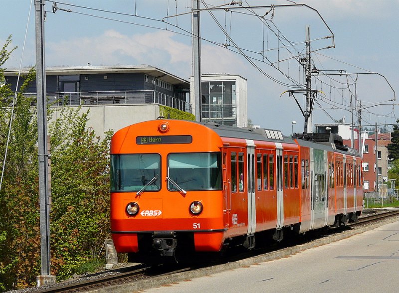RBS - Triebwagen Be 4/12  51 als Regio nach Bern unterwegs in Worblaufen am 01.05.2009