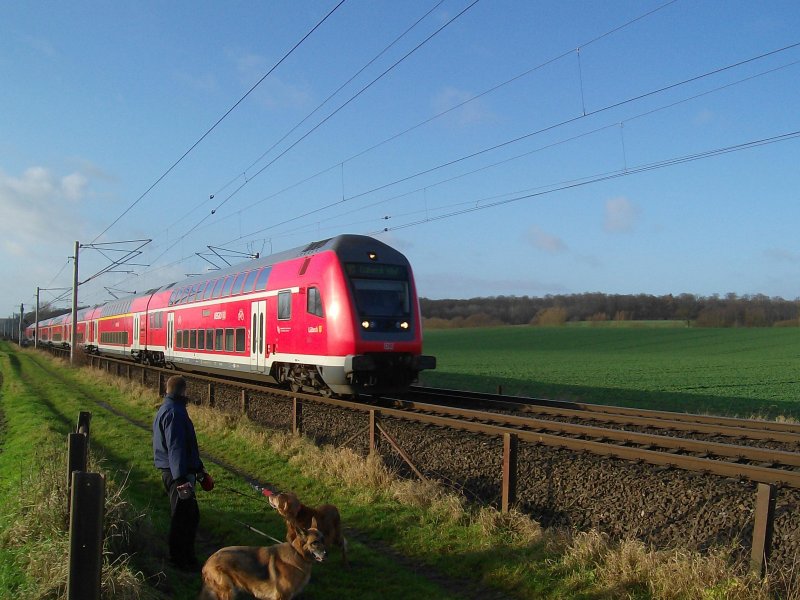 RE 21416 kurz vor der Einfahrt in Reinfeld (Holst.) am 19.12.08.