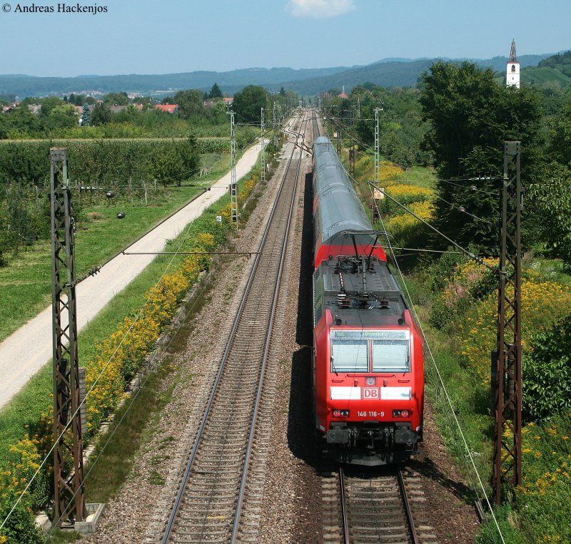 RE 31006 (Basel Bad Bf-Offenburg) mit Schublok 146 116-9 bei Denzlingen 7.8.09