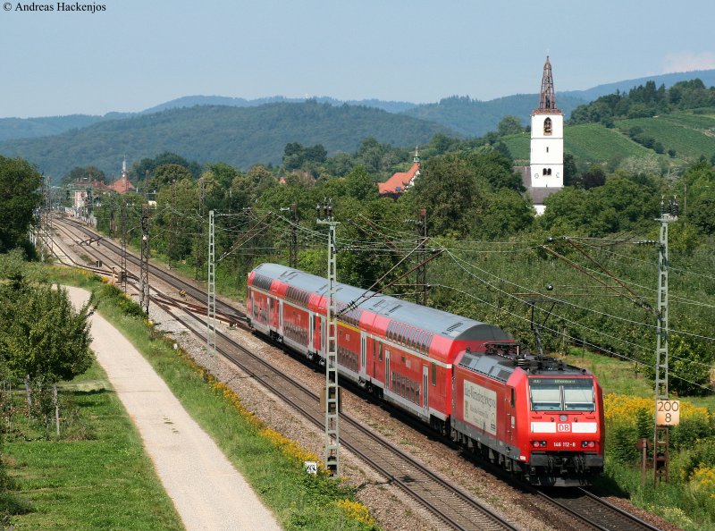 RE 31010 (Basel Bad Bf-Offenburg) mit Schublok 146 112-8 bei Denzlingen 7.8.09