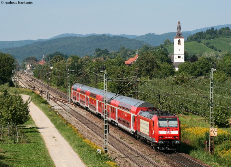 RE 31012 (Basel Bad Bf-Offenburg) mit Schublok 146 114-4 bei Denzlingen 7.8.09