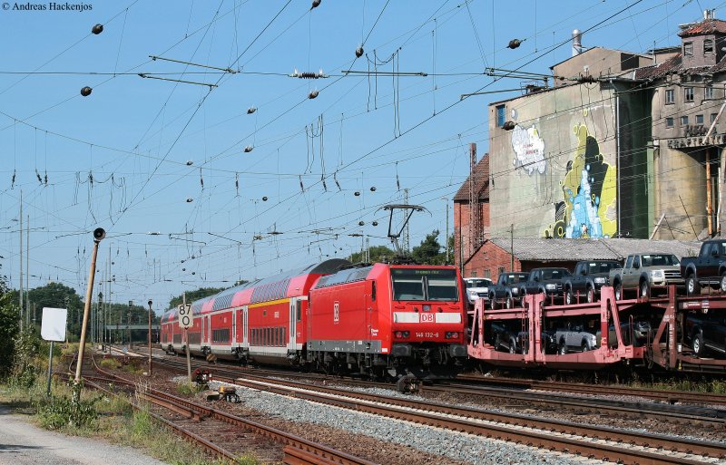 RE 4420 (Hannover Hbf-Bremen Hbf) mit Schublok 146 132-6 in Verden (Aller) 19.8.09