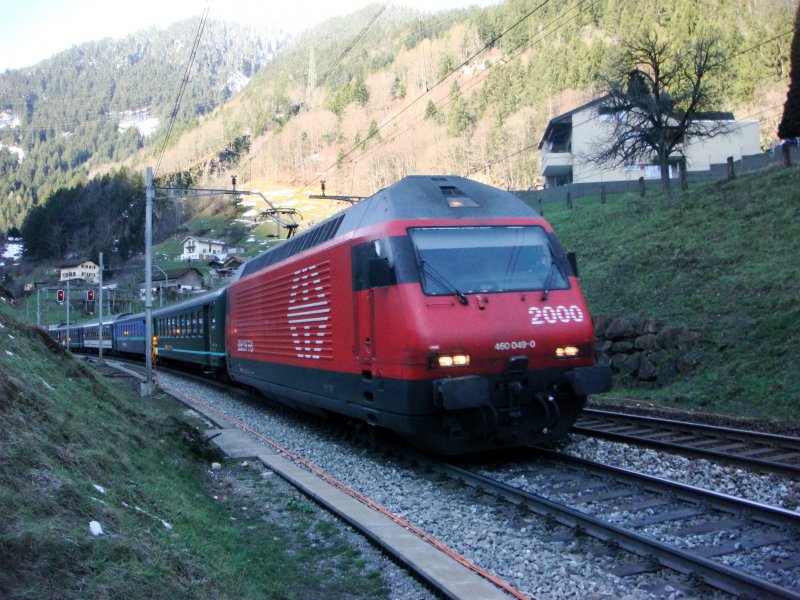 Re 460 049 mit IR bei Intschi am 28.03.2008
