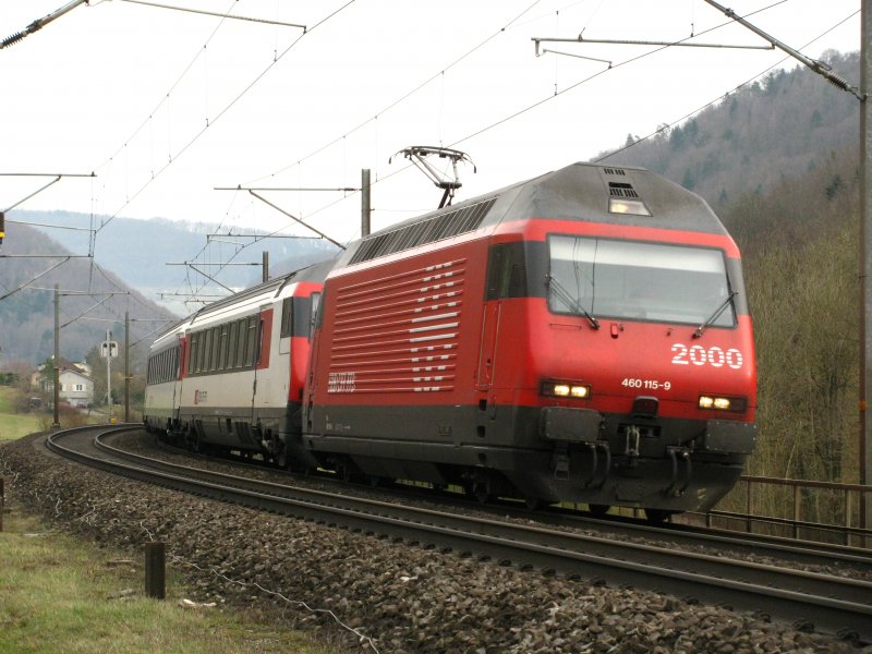 Re 460 115 vor IC-Bt Steuerwagen auf dem Weg nach Basel SBB am 14.03.2009