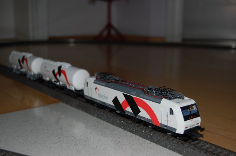 Re 482 009 von Roco mit den passenden Wagen auf meiner Bodenanlage