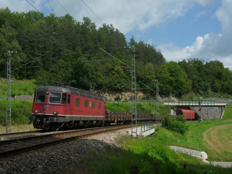 Re 6/6 11618 mit FE 44689 Kornwestheim - Zrich-Limmatthal kurz hinter Thayngen. 12.08.09