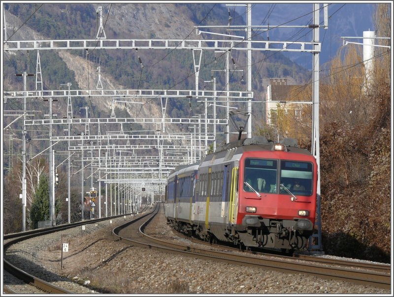 Regio Ziegelbrcke - Chur mit RBDe 560 Pendel bei Chur Wiesental. (10.12.2007)