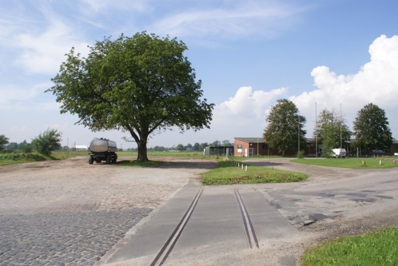 Rest des Anschlussgleises zur bis 1995 in Betrieb gewesen Zuckerfabrik St. Michaelisdonn.Bild vom 23.08.2007.