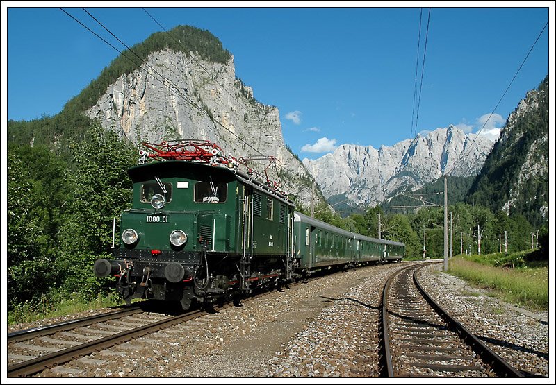Retour von Hieflau nach Selzthal ging es am 19.7.2008 als Sdz. R 16412. 1080.01 bei der Durchfahrt der aufgelassenen Haltestelle Gesuse Eingang.