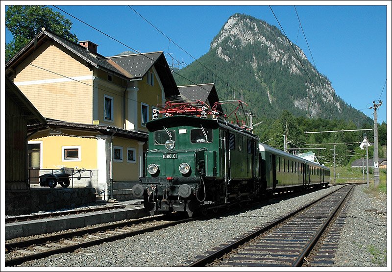 Retour von Hieflau nach Selzthal ging es am 19.7.2008 als Sdz. R 16412. 1080.01 bei der Durchfahrt in Gstatterboden.