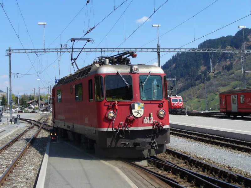 RhB / E - Lok Ge 4/4  612 bei Rangierarbeiten in Disentis am 19.04.2007