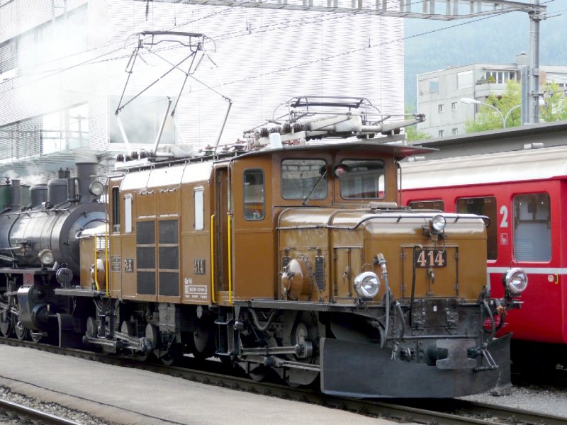 RhB - 150 Jahre Rheintallinie - Oldtimer E-Lok  Ge 6/6 414 unterwegs anlsslich der 150 Jahre Feirer der Rheintallinie im Bahnhofsareal von Landquart am 25.05.2008