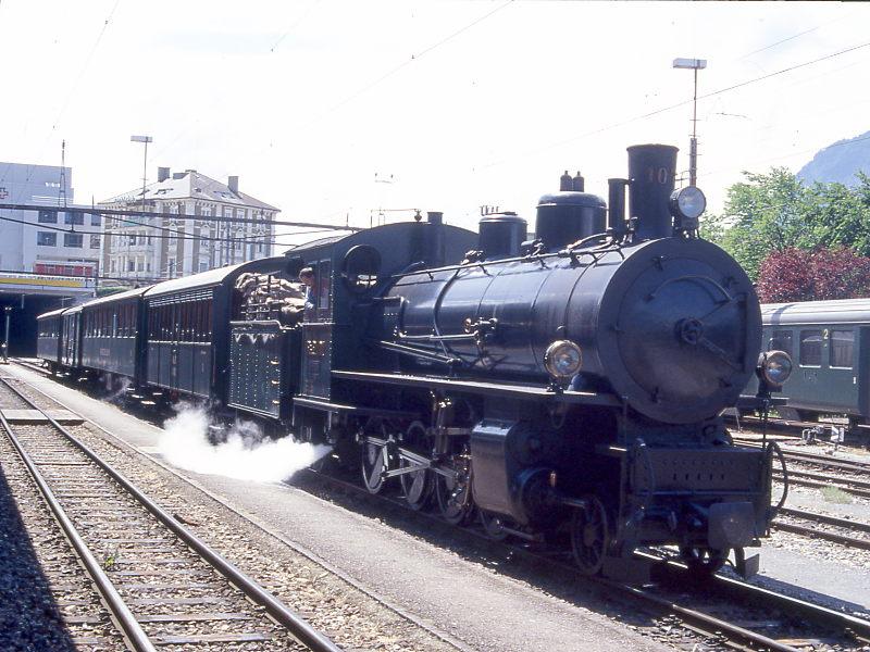 RhB Dampf-Extrazug 3852 von Chur nach Landquart vom 08.06.1997 in Chur mit Dampflok G 4/5 107 - A 1102 - B 2245 - D 4052I - B 2246.