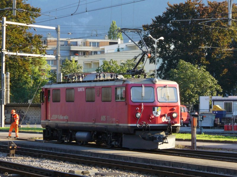 RhB - E-Lok Ge 4/4  605 bei Rangierarbeiten im Bahnhof von Landquart am 25.08.2007