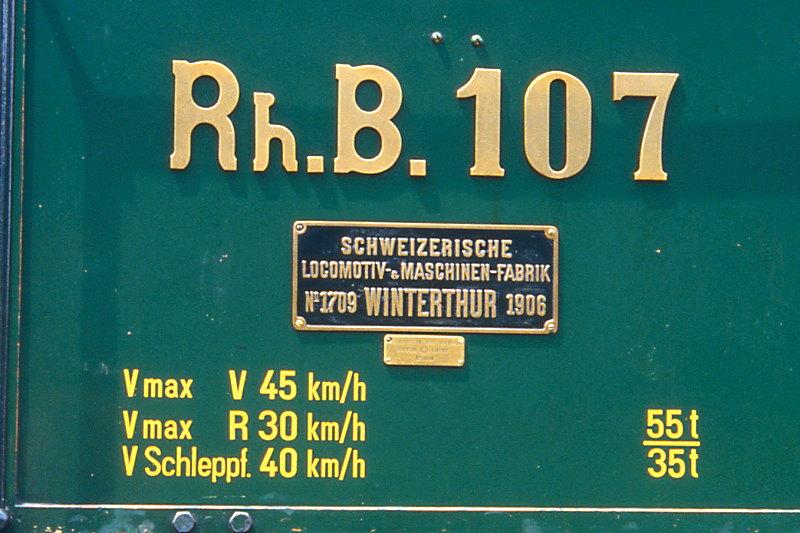 RhB - G 4/5 107 Fabrikschild und Anschriften am 25.06.1994 in Untervaz
