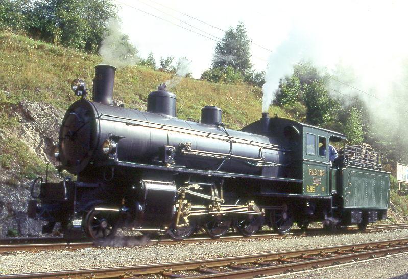 RhB - G 4/5 108 am 27.08.1995 in FILISUR - DAMPFLOK - Baujahr 1906 - SLM 1710 - Gewicht 68,00t - 590 KW - LP 13,97m - zulssige Geschwindigkeit 45 km/h
