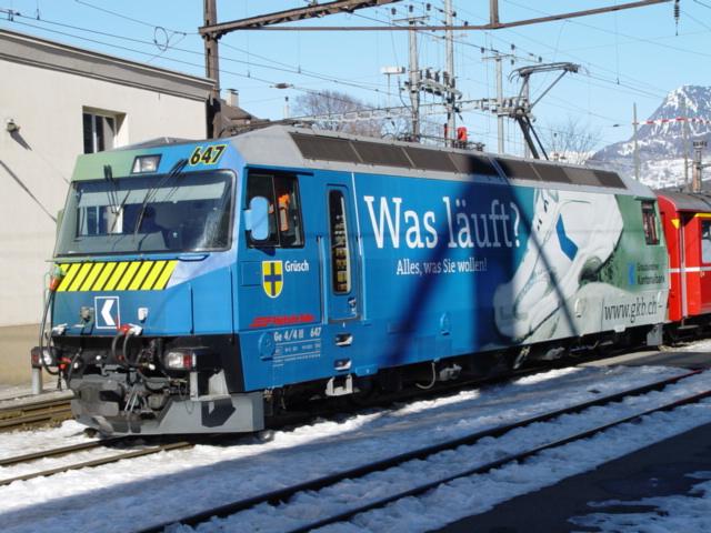 RhB Ge 4/4 III 647 Werbelok was luft ? von der Graubndner Kantonalbank am 23.02.03 in Chur