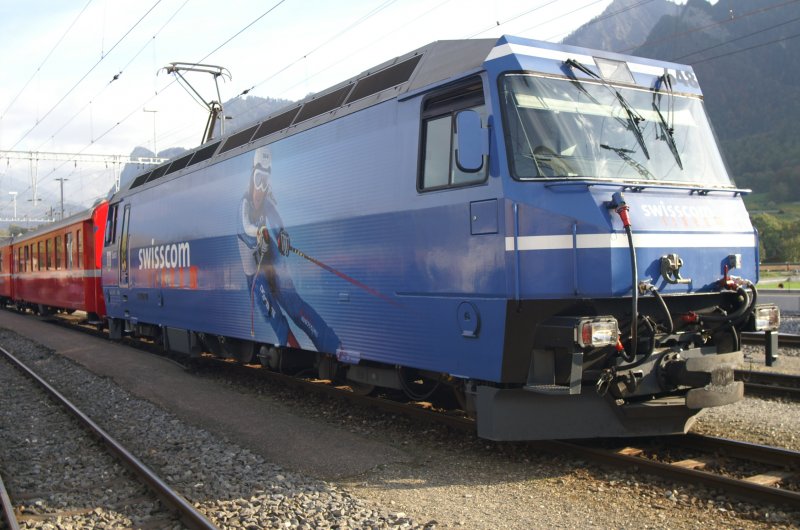 RHB Ge 4/4 III Nr. 146 Werbelokomotive im Bahnhof Untervaz mit dem Sonderzug zum Dampfloktreffen am 28.10.2006.
Erbauer SLM/ABB / 1000mm / 3200kw / 62.0t / 100 kmh