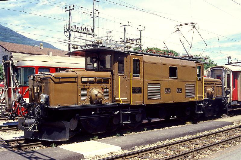 RhB - Ge 6/6I 415 am 07.06.1997 in CHUR - STRECKEN-LOKOMOTIVE - bernahme 02.07.1929 - SLM3298/BBC2968/MFO - 940 KW - Gewicht 66,00t - LP 13,30m - zulssige Geschwindigkeit 55 km/h.
