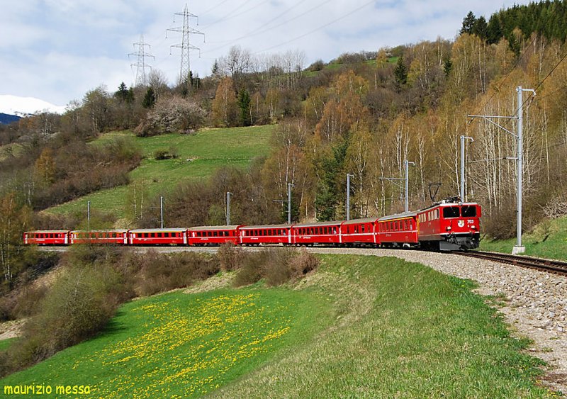 RhB Ge6/6'' 703 leading the RE1129 near Surava on the 2nd of May in 2008