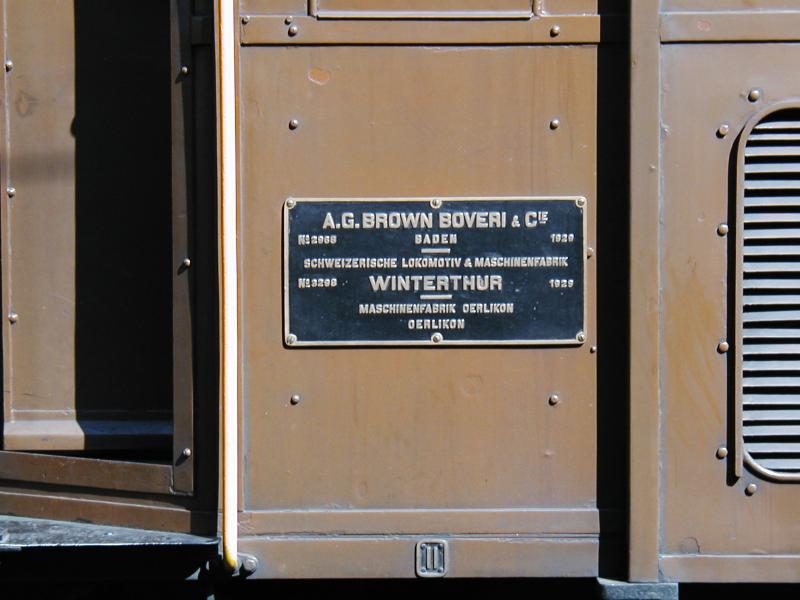 RhB Jubilum 100 Jahre Albulalinie,Fabrikschild der Ge 6/6 I No.415